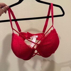 PINK Victoria's Secret Hot Red Lace Strappy Push-Up Bra